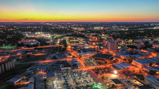 Aerial view of Temple, TX at night