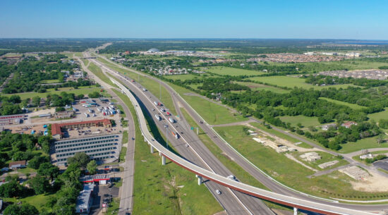 Drone shot of Temple, Texas highway