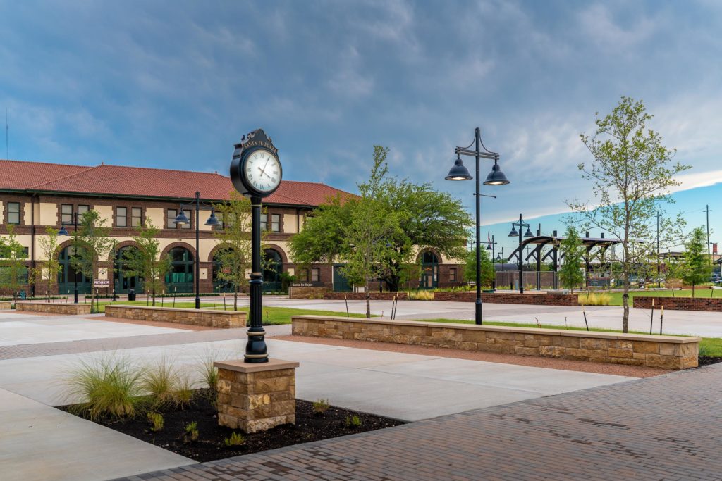 The Santa Fe Plaza redevelopment in downtown Temple, TX features a multi-functional plaza for residents