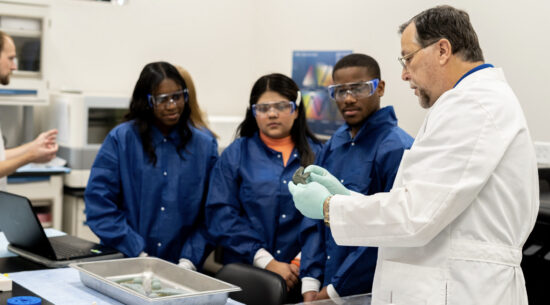 Doctor teaching students in a lab at Temple Health and Bioscience District